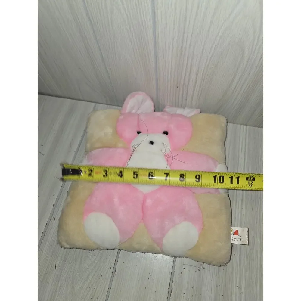 Vintage Plush Pink Mouse Square Pillow Quilted TWIE Kids Room Decor Fluffy Cute